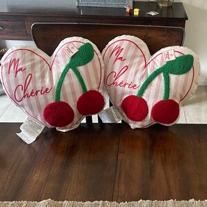 Cherry Heart-Shaped Holiday Pillow Set
